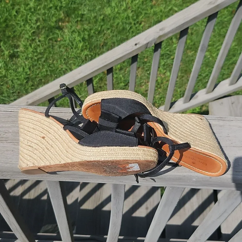 Kate Spade Black Bow Espadrille Wedge Sandals Size 11